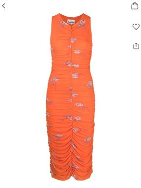 Ganni - Rose Print Ruched Midi Dress